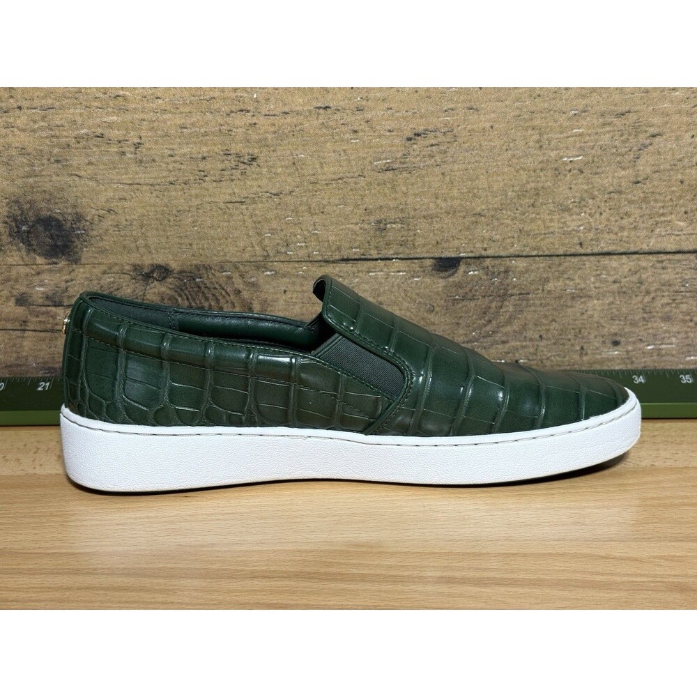 🔥🐊Michael Kors KEATON Slip On Sneakers Shoes Moss green croc embossed 8.5 - Picture 4 of 11